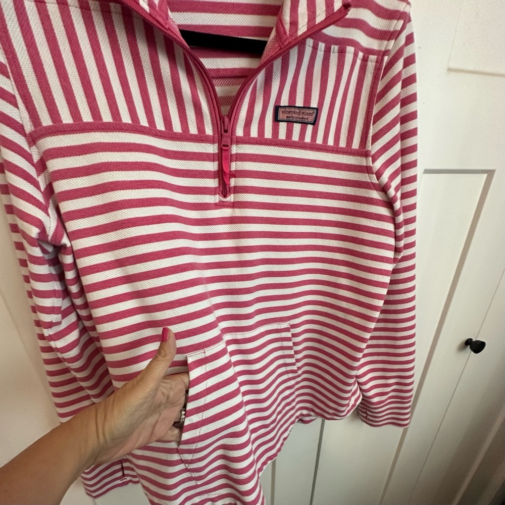 Vineyard Vines Pink & White Striped Quarter-Zip Pullover - Picture 4 of 7